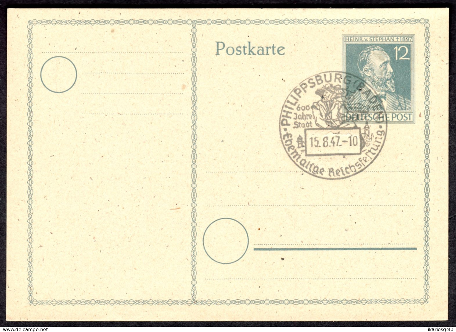 PHILLIPSBURG Baden Heimatbeleg 1947 1 Stück GANZSACHE Stephan + Handwerbe-o " 600 Jahre Stadt " - Postal  Stationery