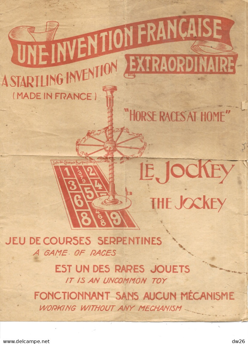 Une Invention Française Extraordinaire: Le Jockey, Jeu De Courses Serpentines - Règles Générales Horse Races - Giocattoli Antichi