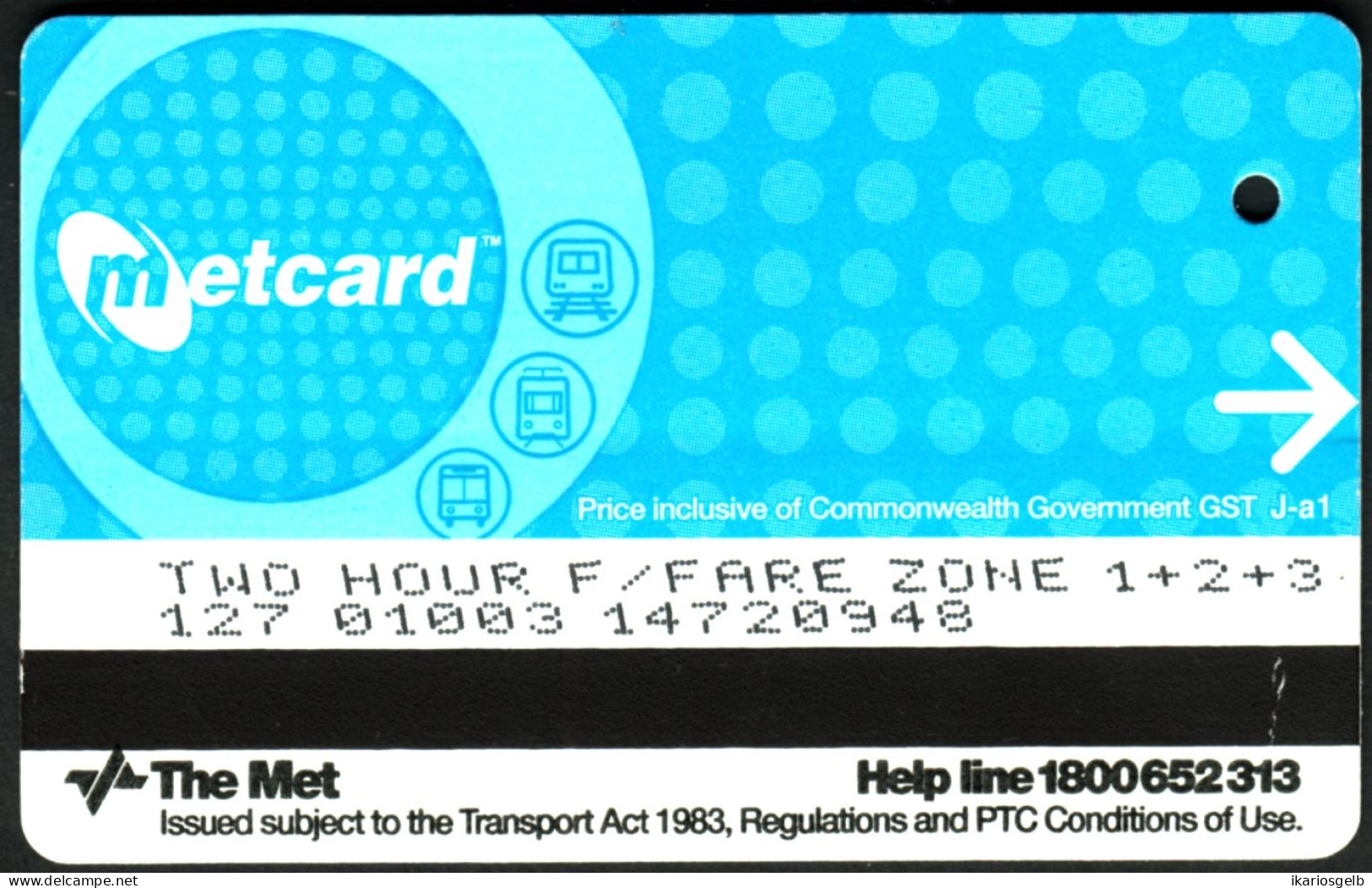 MELBOURNE Vic Australia METCARD 2003 Metro Fahrkarte Boleto Biglietto Ticket Billet - Wereld