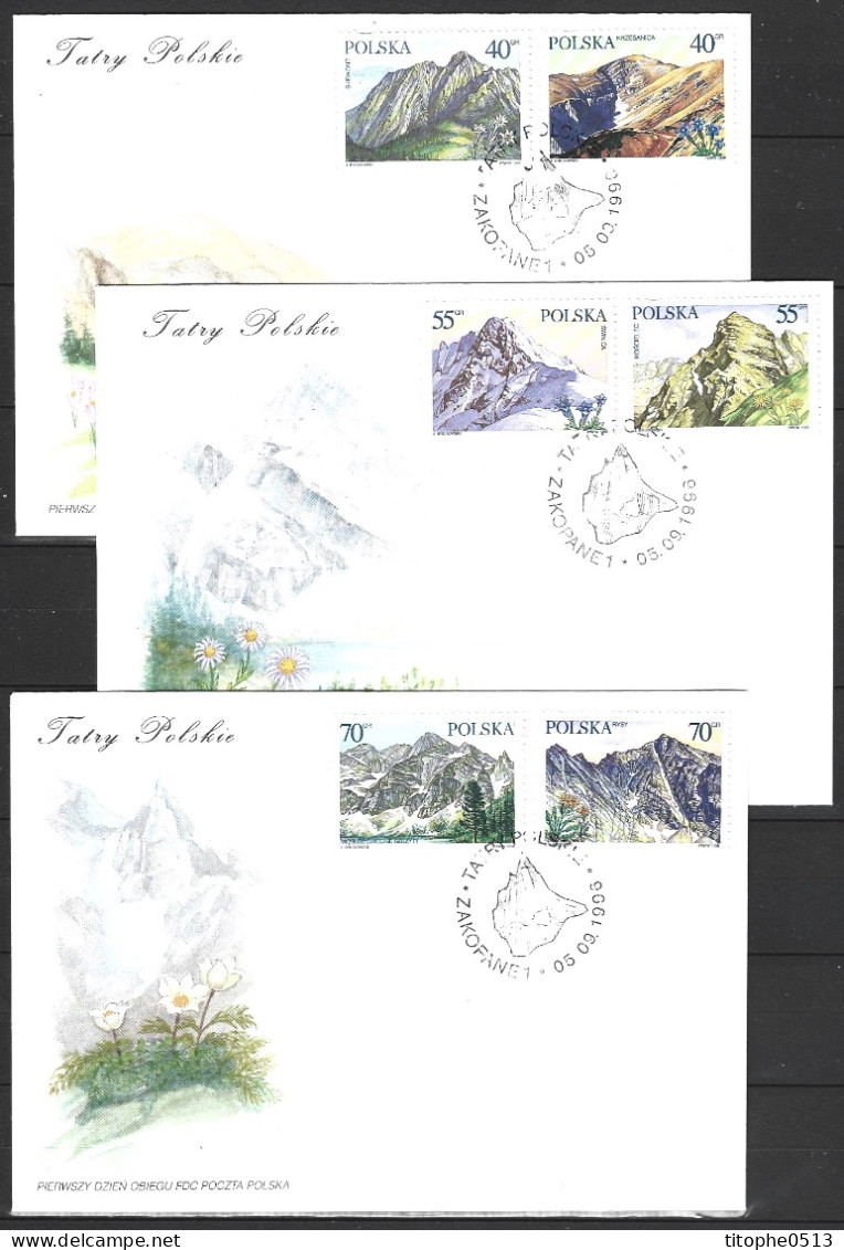 POLOGNE. N°3405-10 De 1996 Sur 3 Enveloppes 1er Jour. Sommets Du Parc Tatras. - Montagnes