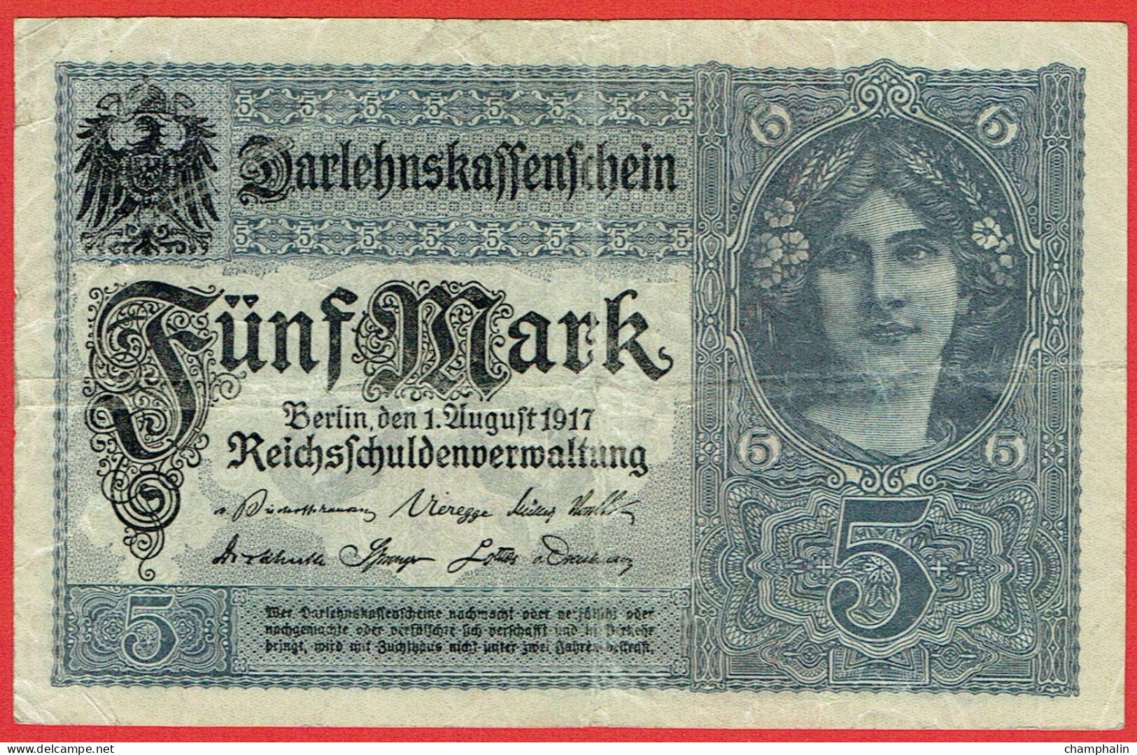 Allemagne - Billet De 5 Mark - 1er Août 1917 - P56a - 5 Mark