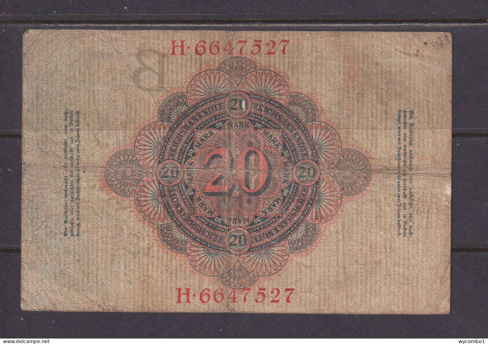 GERMANY - 1910 20 Mark Circulated Banknote As Scans - 20 Mark