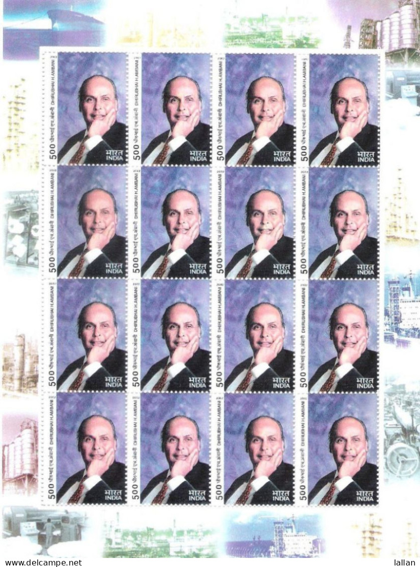 Dhirubhai Ambani Of Relaince Petrolium Owner, Specially Desined Sheetlet Of 16 Stamps, 2002 SHIALM1 - Aardolie