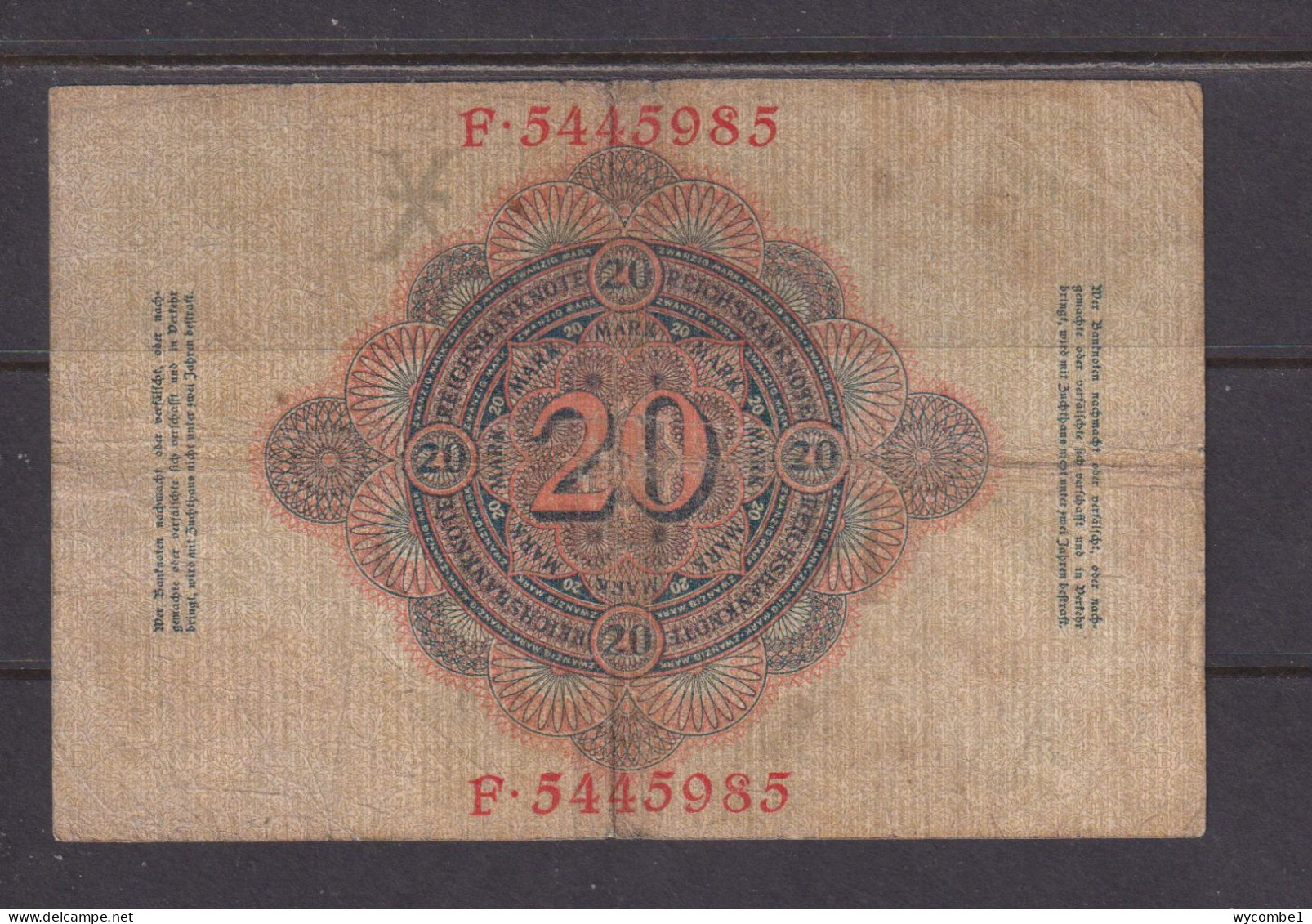 GERMANY - 1910 20 Mark Circulated Banknote As Scans - 20 Mark