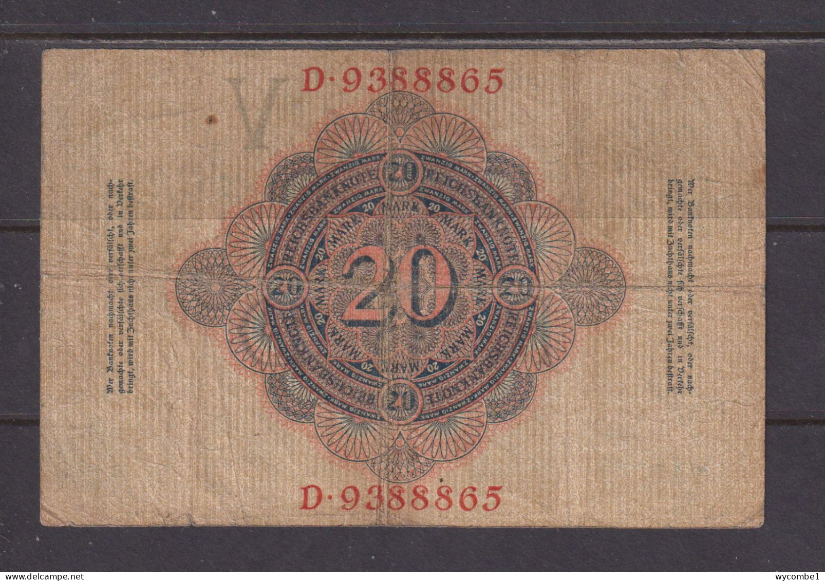 GERMANY - 1910 20 Mark Circulated Banknote As Scans - 20 Mark