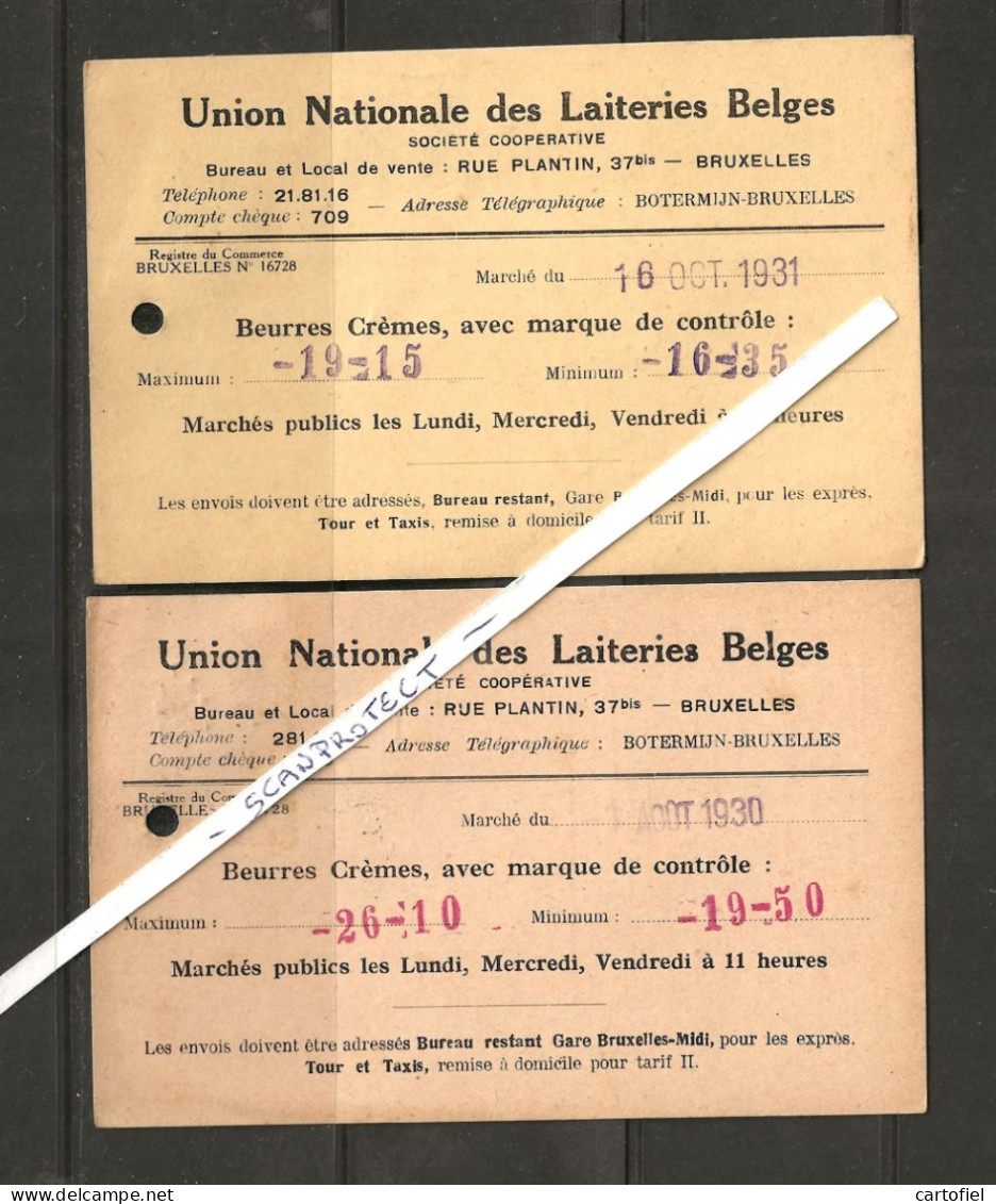 VELM-SINT-TRUIDEN-LAITERIE-DE MARNEFFE-UNION NATIONALE DES LAITERIES BELGES-2 CARTES-ENVOYEE-1930+1931-VOYEZ LES 2 SCANS - Sint-Truiden