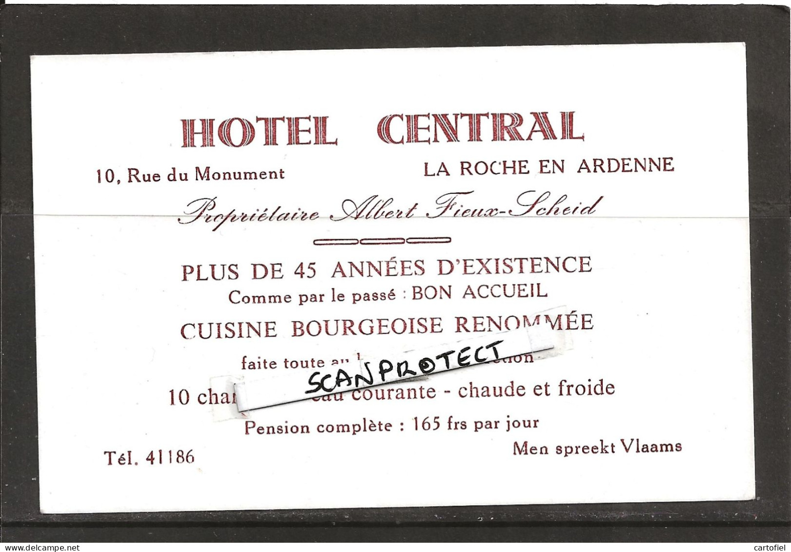 LA ROCHE EN ARDENNE-HOTEL CENTRAL-RUE DU MONUMENT-ALBERT FIEUX-SCHEID-CARTE DE VISITE+- 9 - 14 CM-COMME NEUVE ! ! ! - La-Roche-en-Ardenne