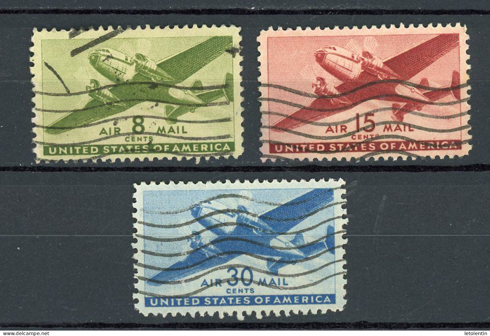 USA : -  TIMBRE DE POSTE AERIENNE - N° Yvert 27+29+31 Obli. - 2a. 1941-1960 Usados