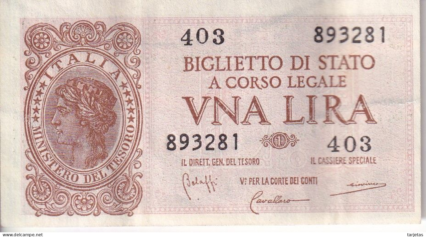 BILLETE DE ITALIA DE 1 LIRA  BIGLIETO DI STATO DEL AÑO 1944  (BANKNOTE) - Italië – 1 Lira