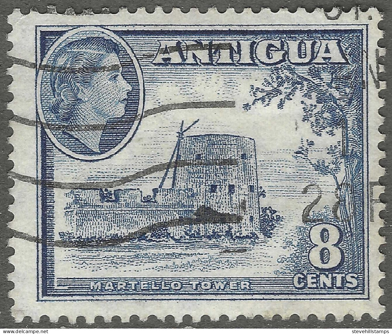 Antigua. 1953-62 QEII. 8c Used. Mult Script CA W/M SG 127 - 1858-1960 Kronenkolonie