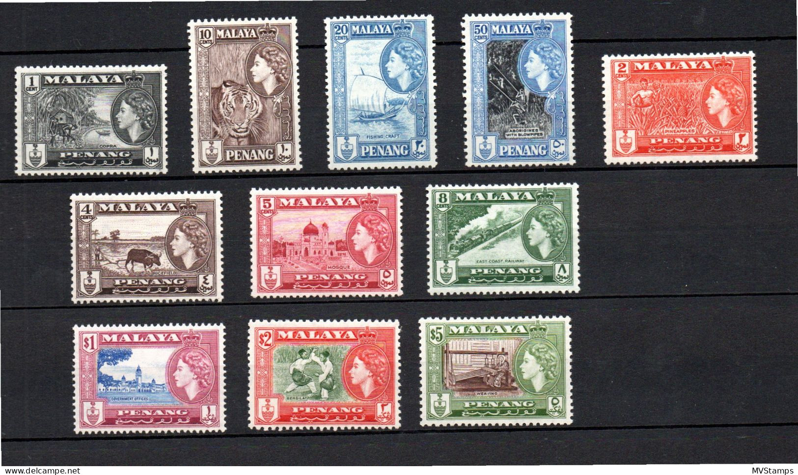 Penang (Malaya) 1957 Set Definitive Stamps (Michel 44/54) Nice MLH - Penang