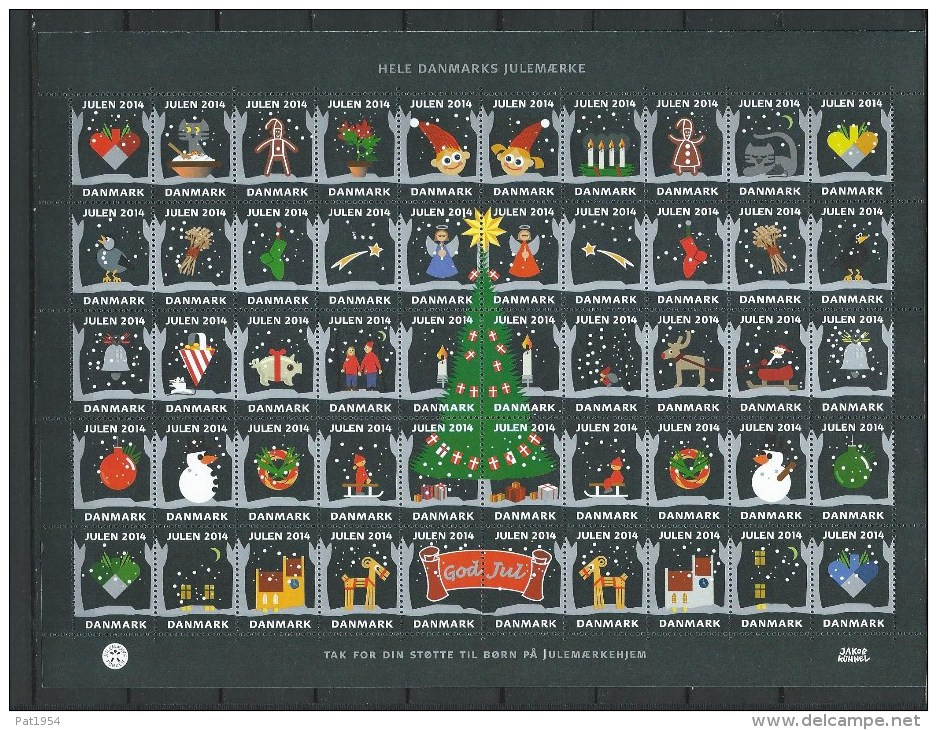 Feuille De Vignettes De Noël Du Danemark 2014 Dentelée - Variétés Et Curiosités