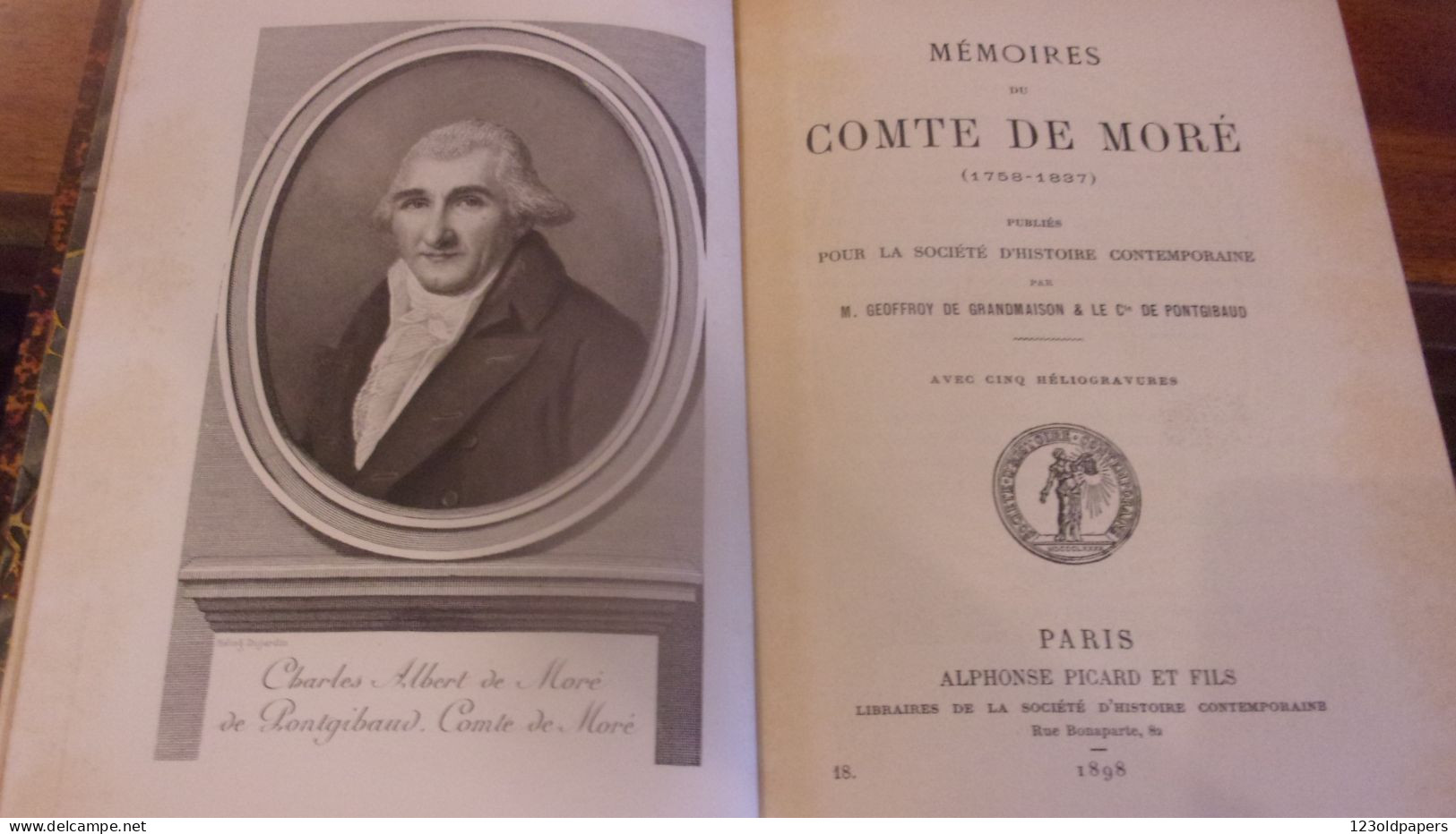 1898 Mémoires Du Comte De Moré (1758-1837)  Moré De Pontgibaud / AUVERGNE GUERRE INDEPENDANCE US LA FAYETTE / EX LIBRIS - 1801-1900
