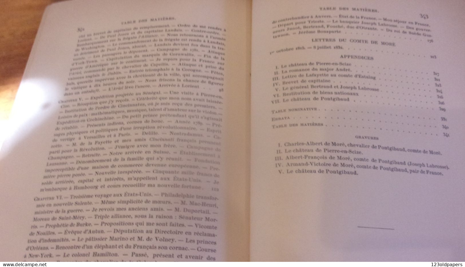 1898 Mémoires du Comte De Moré (1758-1837)  Moré de Pontgibaud / AUVERGNE GUERRE INDEPENDANCE US LA FAYETTE / EX LIBRIS