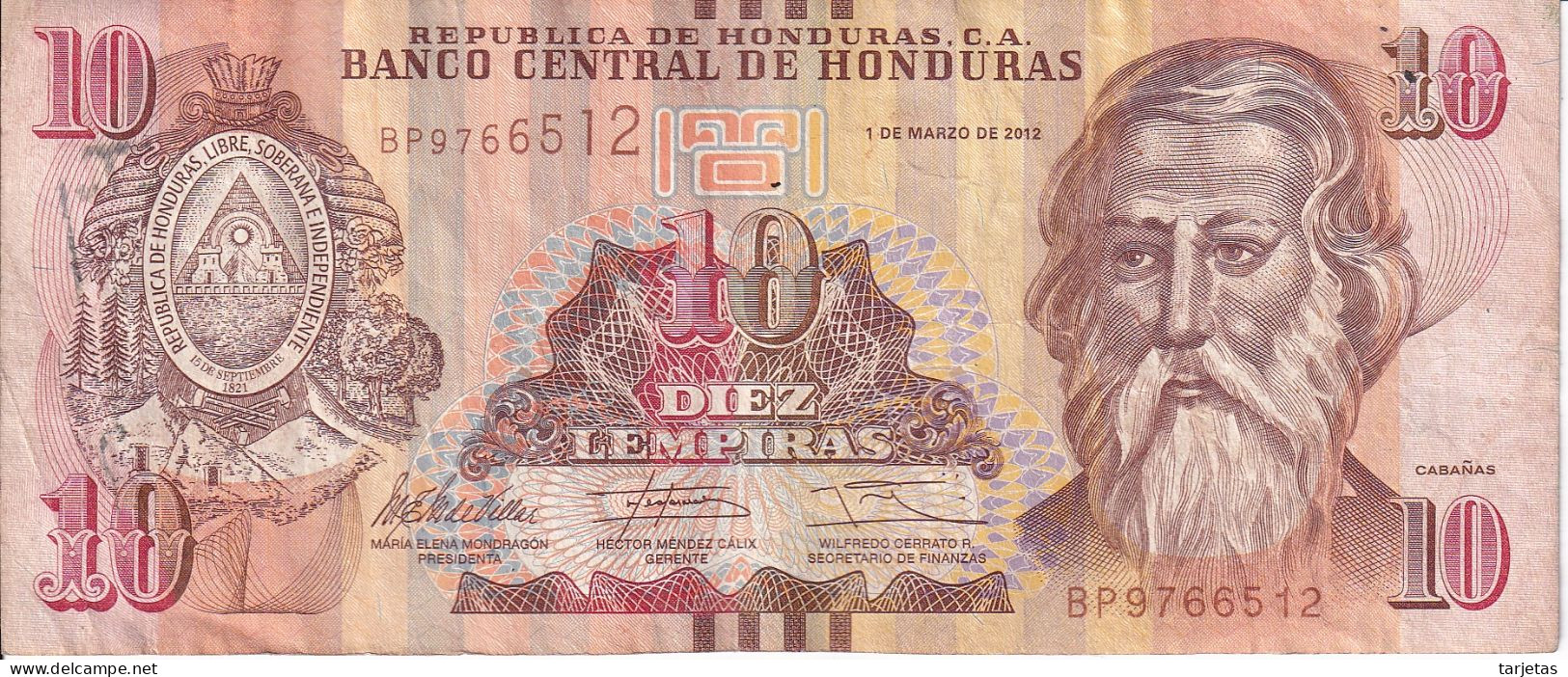 BILLETE DE HONDURAS DE 10 LEMPIRAS AÑO 2012 (BANKNOTE) - Honduras