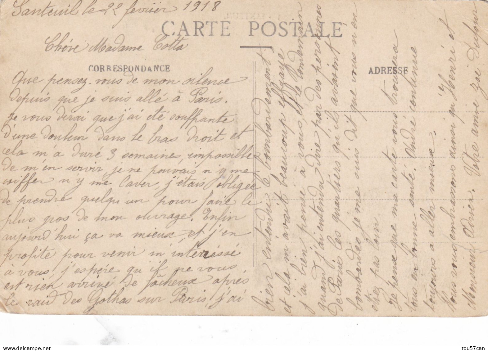 SANTEUIL - PONTOISE - VAL D'OISE - (95) - CPA DE 1918. - Santeuil
