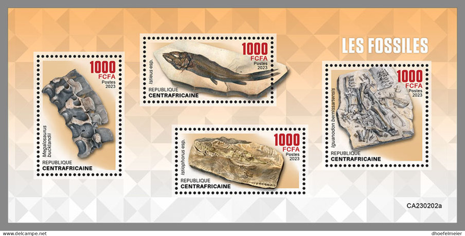 CENTRAL AFRICAN 2023 MNH Fossils Fossilien Fossiles M/S - OFFICIAL ISSUE - DHQ2340 - Fossilien