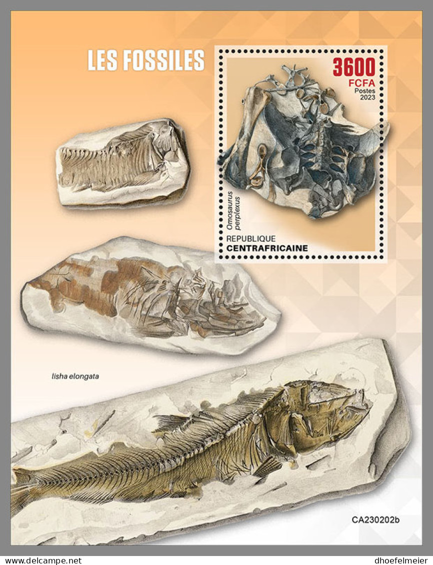 CENTRAL AFRICAN 2023 MNH Fossils Fossilien Fossiles S/S - OFFICIAL ISSUE - DHQ2340 - Fossils