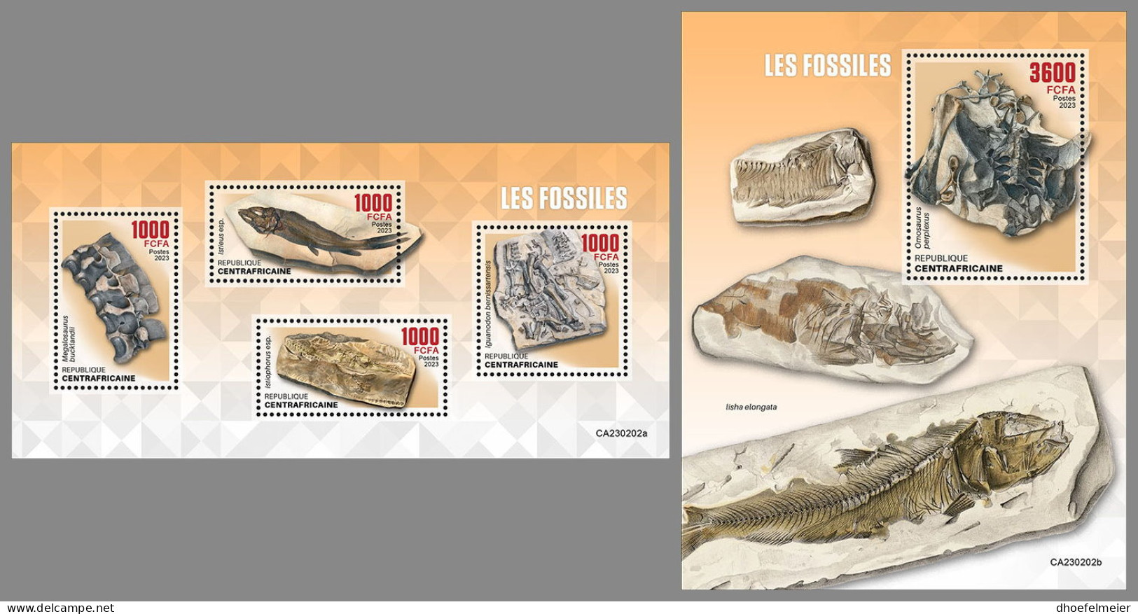 CENTRAL AFRICAN 2023 MNH Fossils Fossilien Fossiles M/S+S/S - OFFICIAL ISSUE - DHQ2340 - Fossils