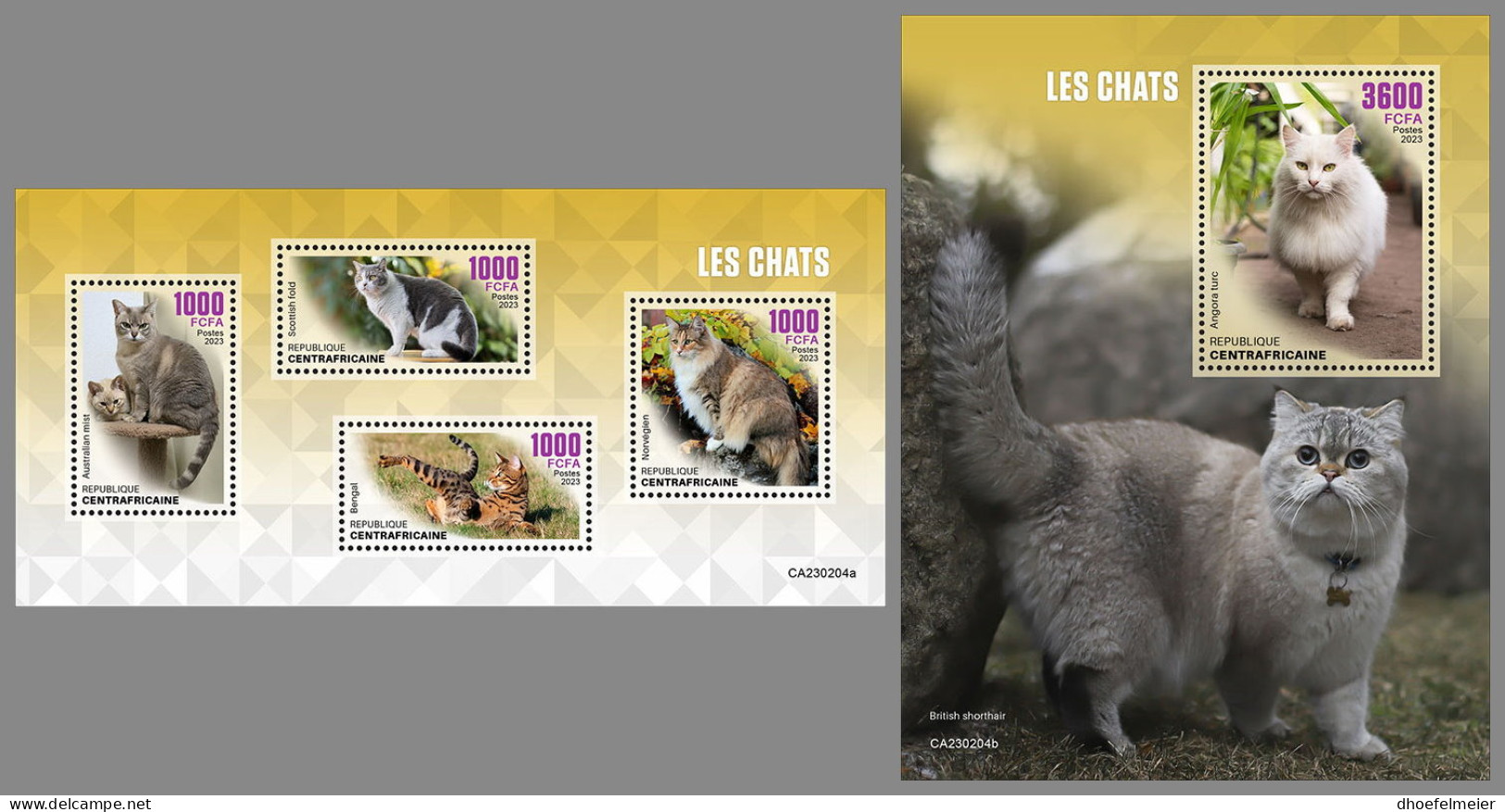 CENTRAL AFRICAN 2023 MNH Cats Katzen Chats M/S+S/S - OFFICIAL ISSUE - DHQ2340 - Chats Domestiques