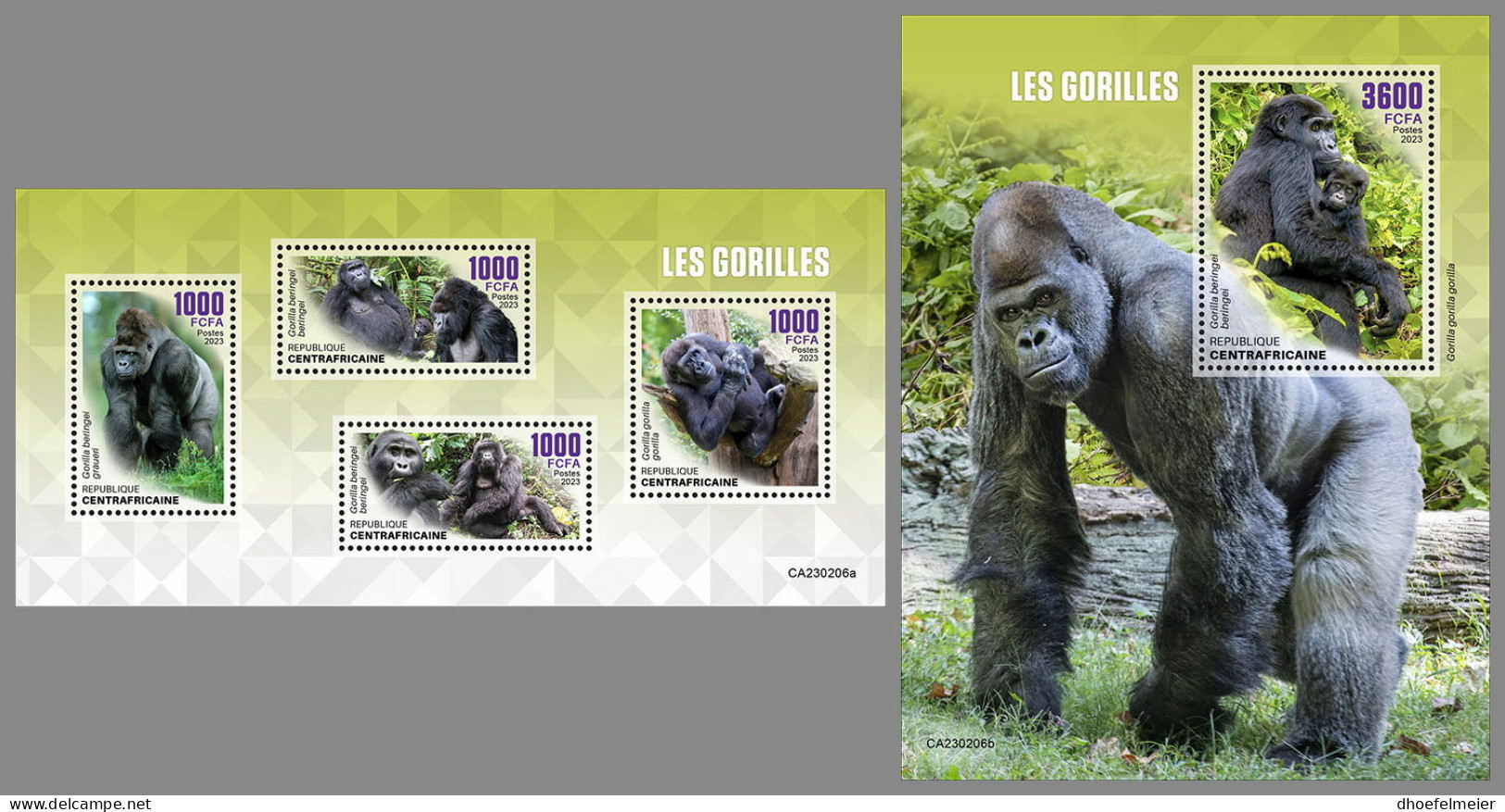 CENTRAL AFRICAN 2023 MNH Gorillas Gorilles M/S+S/S - OFFICIAL ISSUE - DHQ2340 - Gorilla's