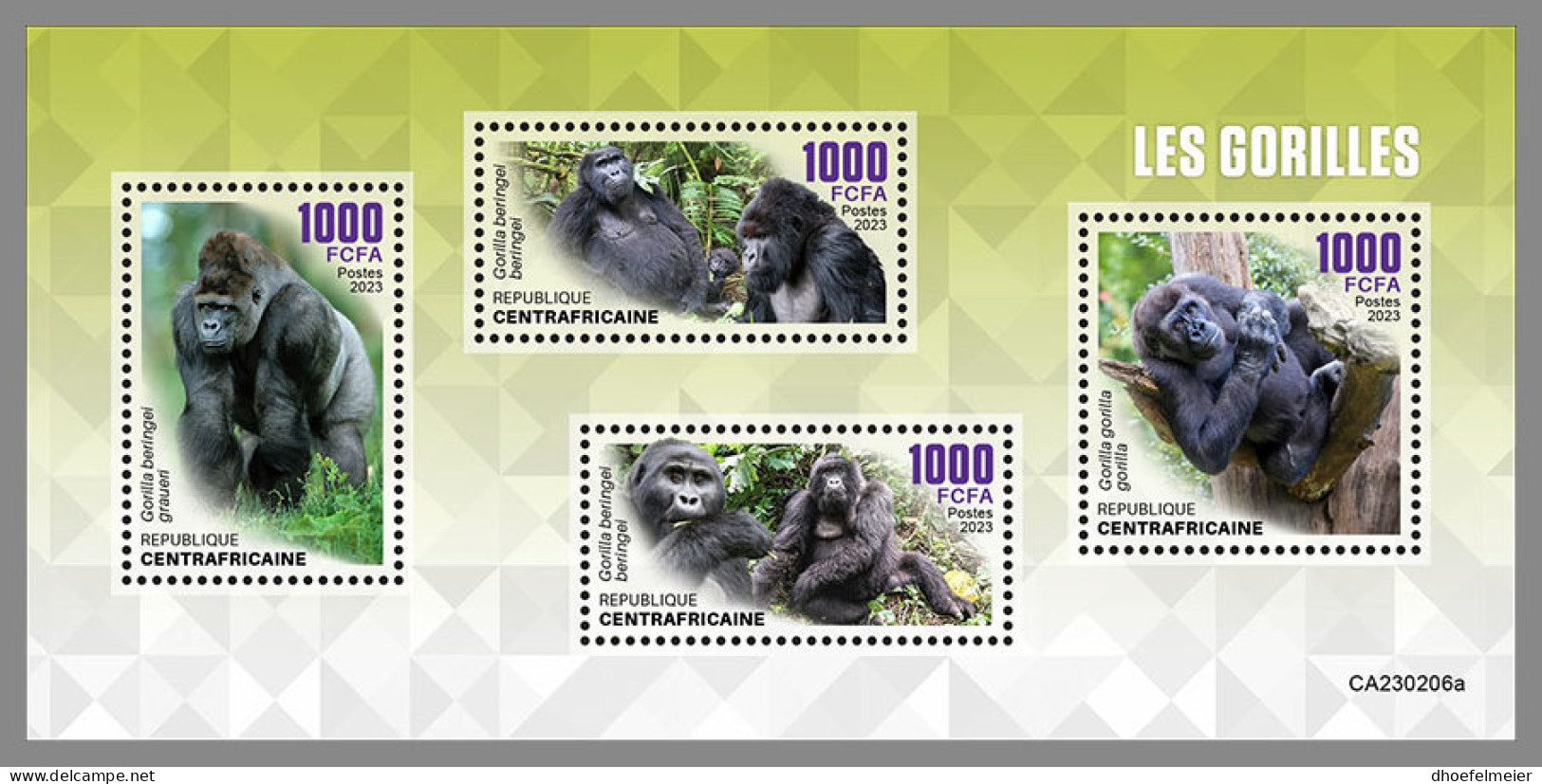CENTRAL AFRICAN 2023 MNH Gorillas Gorilles M/S - IMPERFORATED - DHQ2340 - Gorilla's