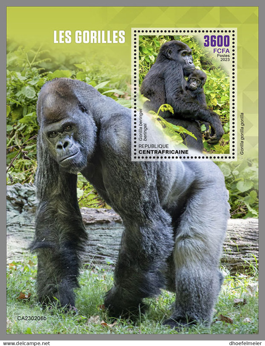 CENTRAL AFRICAN 2023 MNH Gorillas Gorilles S/S - IMPERFORATED - DHQ2340 - Gorillas