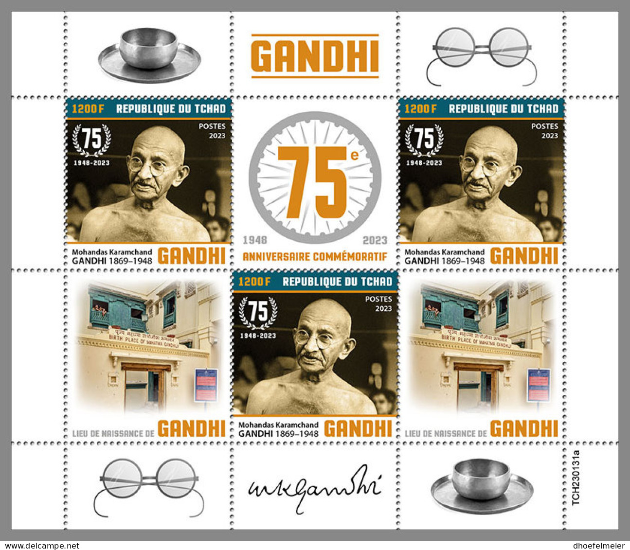 CHAD 2023 MNH Mahatma Gandhi M/S - OFFICIAL ISSUE - DHQ2340 - Mahatma Gandhi
