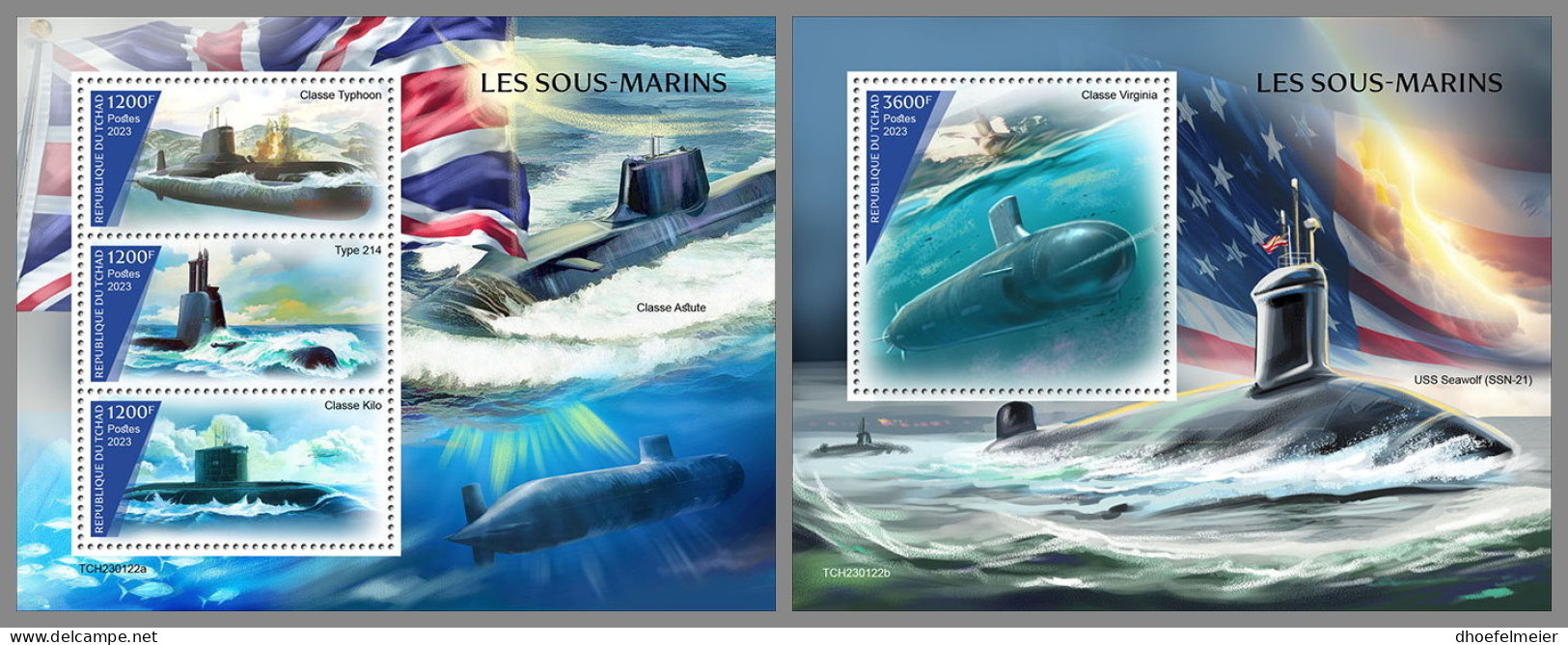 CHAD 2023 MNH Submarines U-Boote Sous-marins M/S+S/S - IMPERFORATED - DHQ2340 - Sous-marins