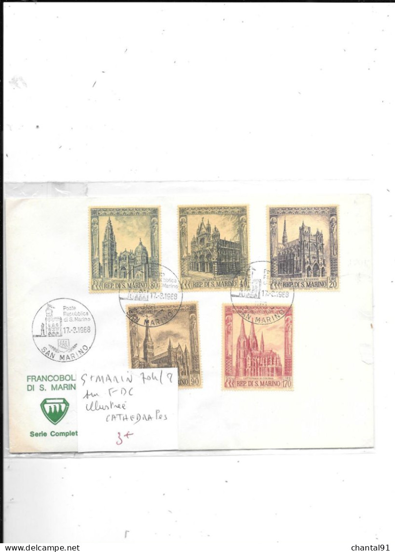 SAINT MARIN N° 704/8 OBL SUR FDC ILLUSTREE CATHEDRALES - Storia Postale