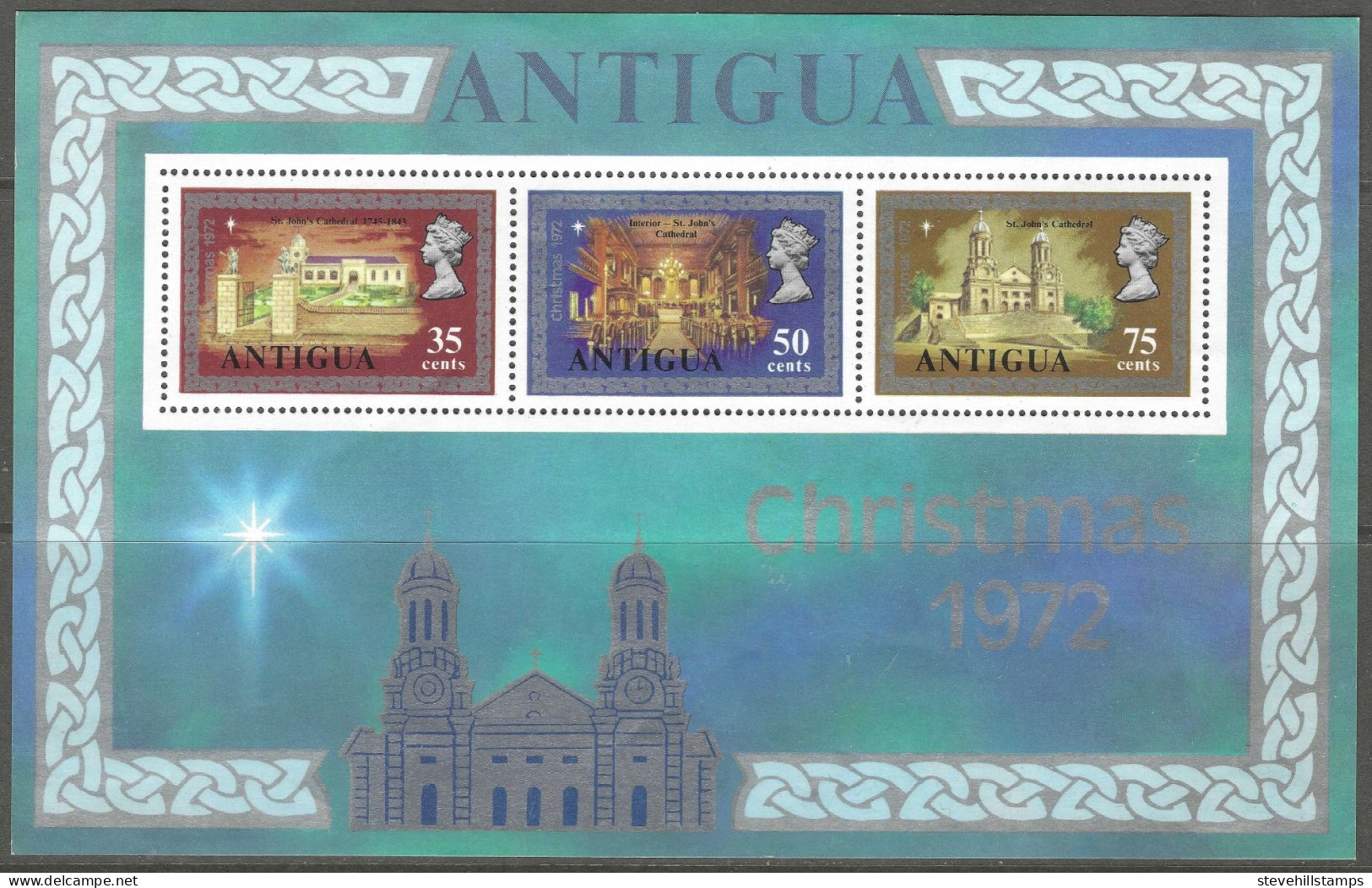 Antigua. 1972 Christmas. 125th Anniv Of St Johns Cathedral MH Miniature Sheet. SG MS 338 - 1960-1981 Autonomia Interna