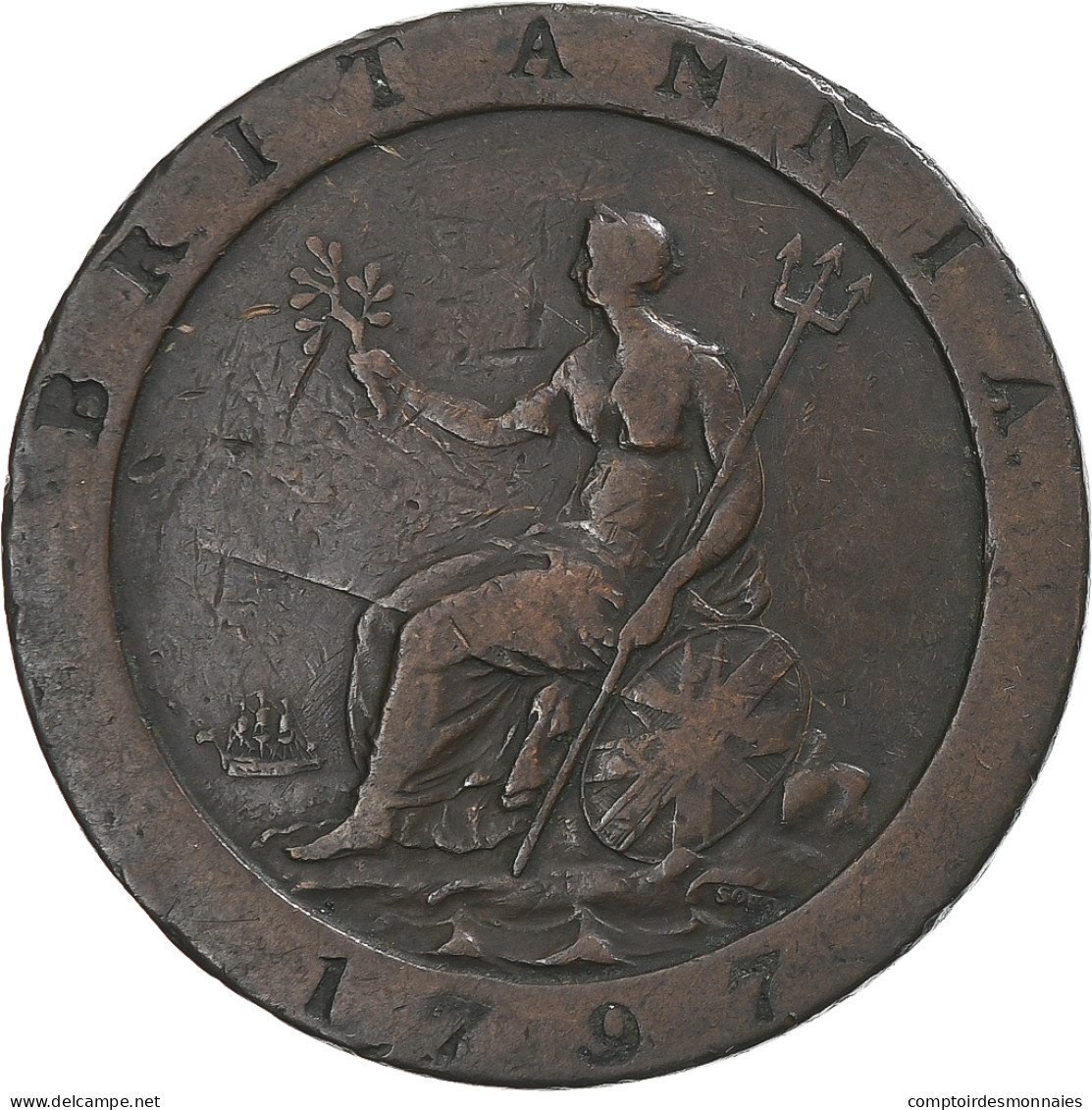 Grande-Bretagne, George III, Penny, 1797, TTB, Cuivre, KM:618 - C. 1 Penny