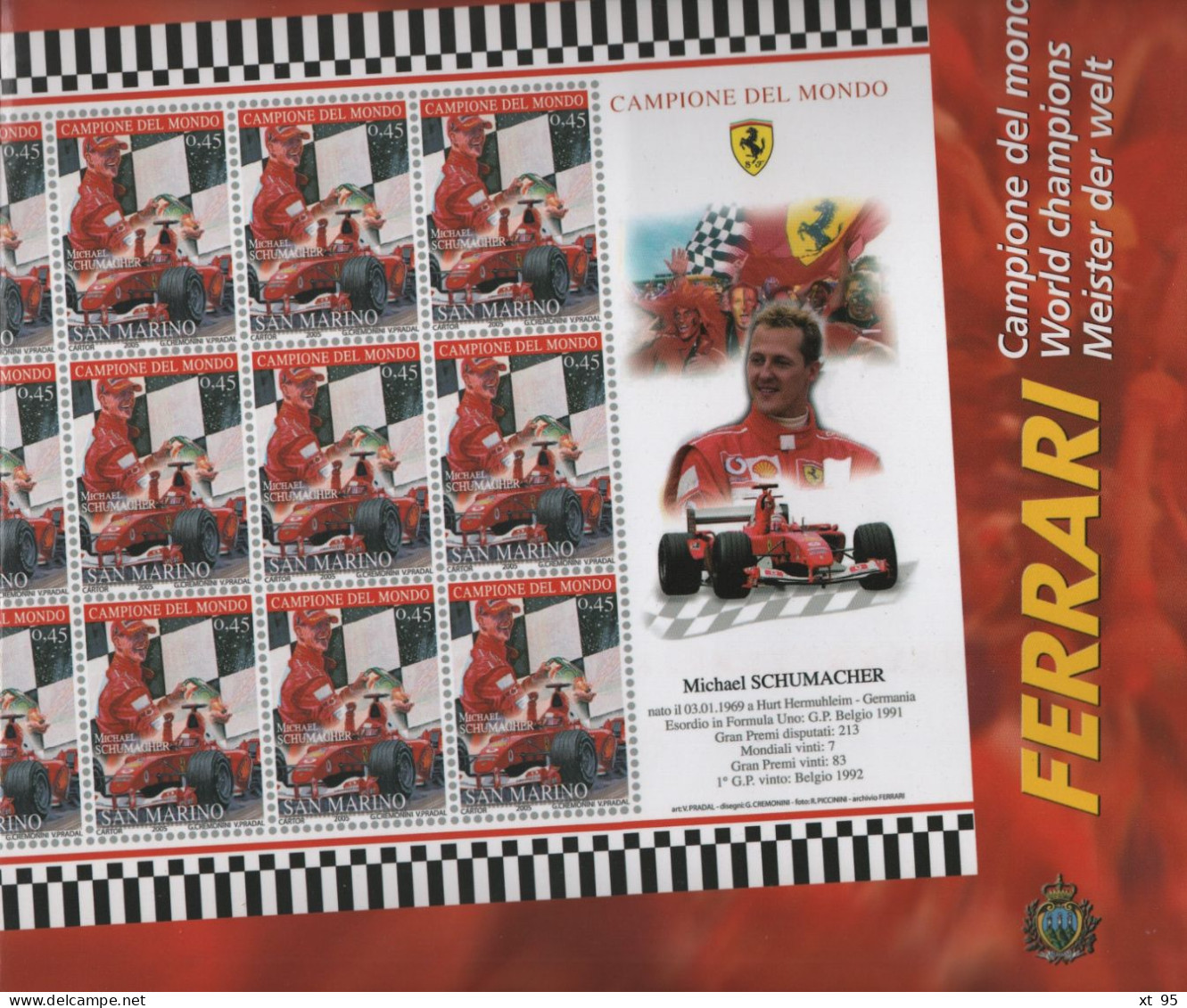 Ferrari - Encart Avec Bloc Feuillet Et FDC - Michael Schumacher - 2005 - Edition Limitee Numerotee - Neufs