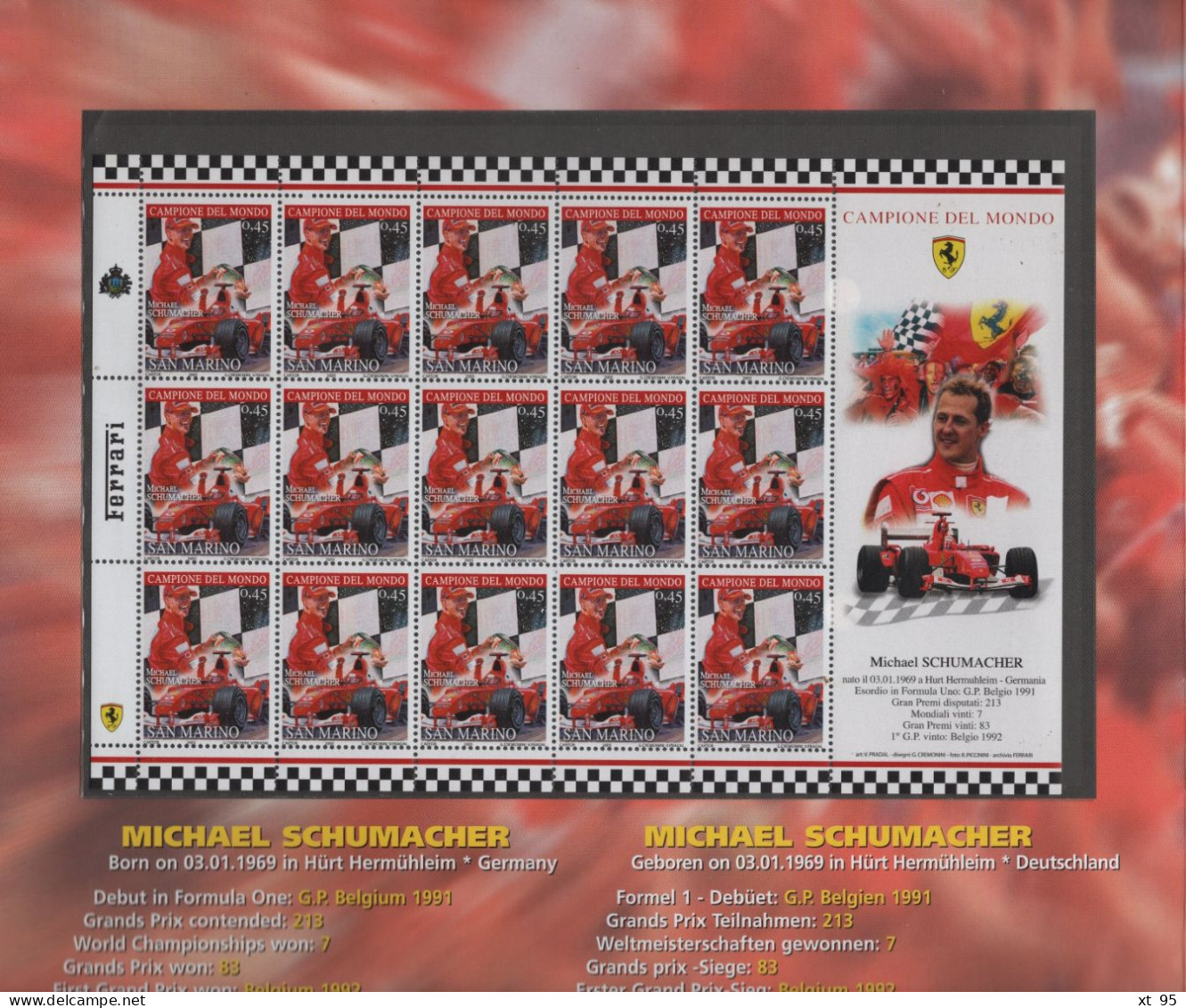 Ferrari - Encart Avec Bloc Feuillet Et FDC - Michael Schumacher - 2005 - Edition Limitee Numerotee - Unused Stamps