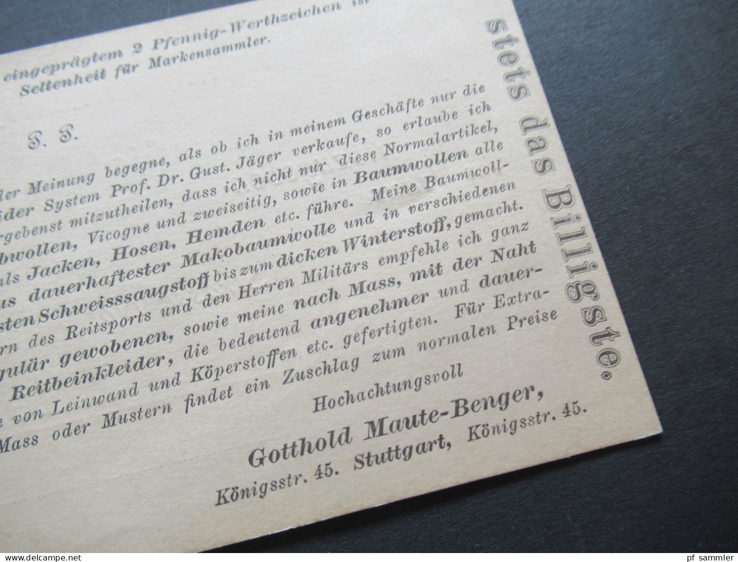 Alteutschland Württemberg 19.3.1895 GA / Drucksache / Bedruckte PK Gotthold Maute Benger Stuttgart Als Orts PK - Ganzsachen