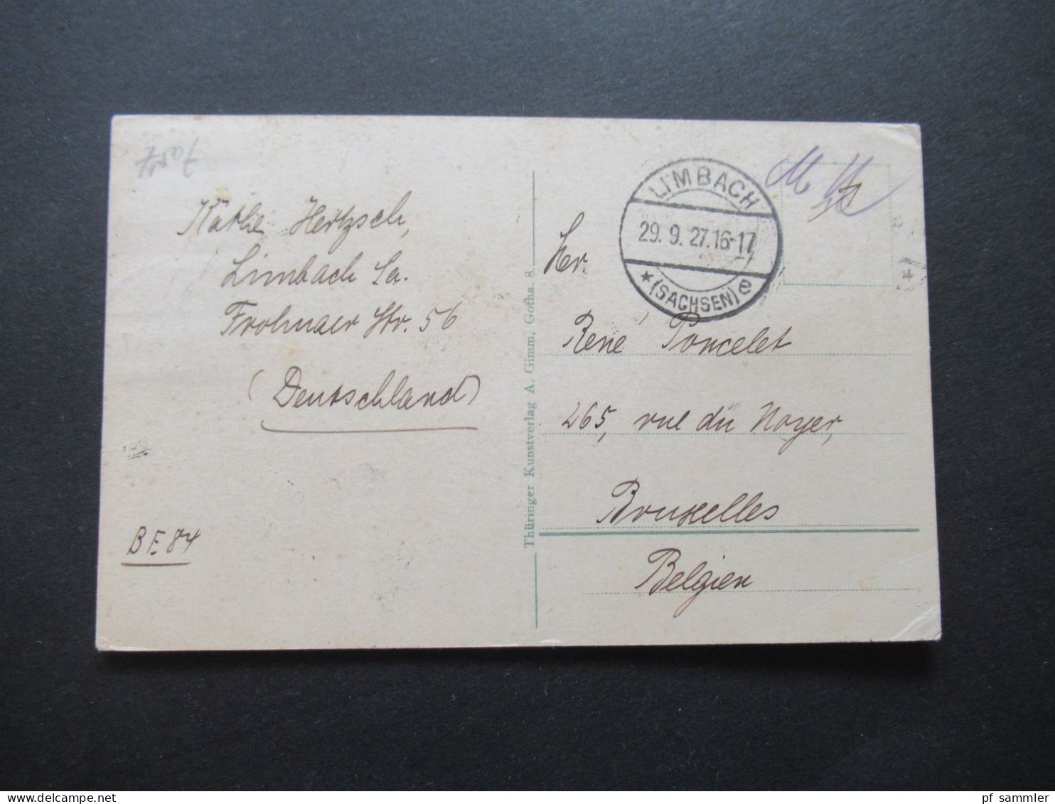 DR 1927 Trachten PK / Gruss Aus Thüringen Tagesstempel Limbach Als Auslands PK Nach Bruxelles Belgien - People