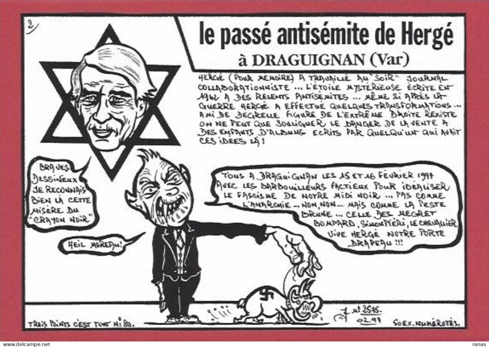 CPM Hérgé Tintin Vu Par Jihel Tirage Signé 50 Exemplaires Numérotés Signés Draguignan Antisémitisme - Hergé