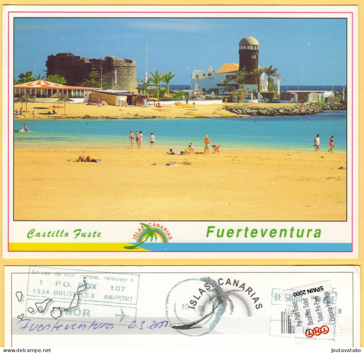 Castillo Fuste - Castle, Lighthouse - Private Post TNT Spain 2000, Pre Paid, Pre Paye Ticket, Via Brussel To Finland - Fuerteventura