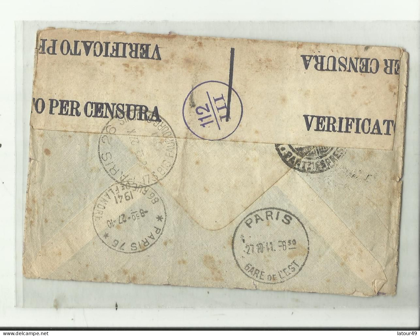 Enveloppe      Verificato  Per Censura 1941 Francobollo Insufficiente - Other & Unclassified