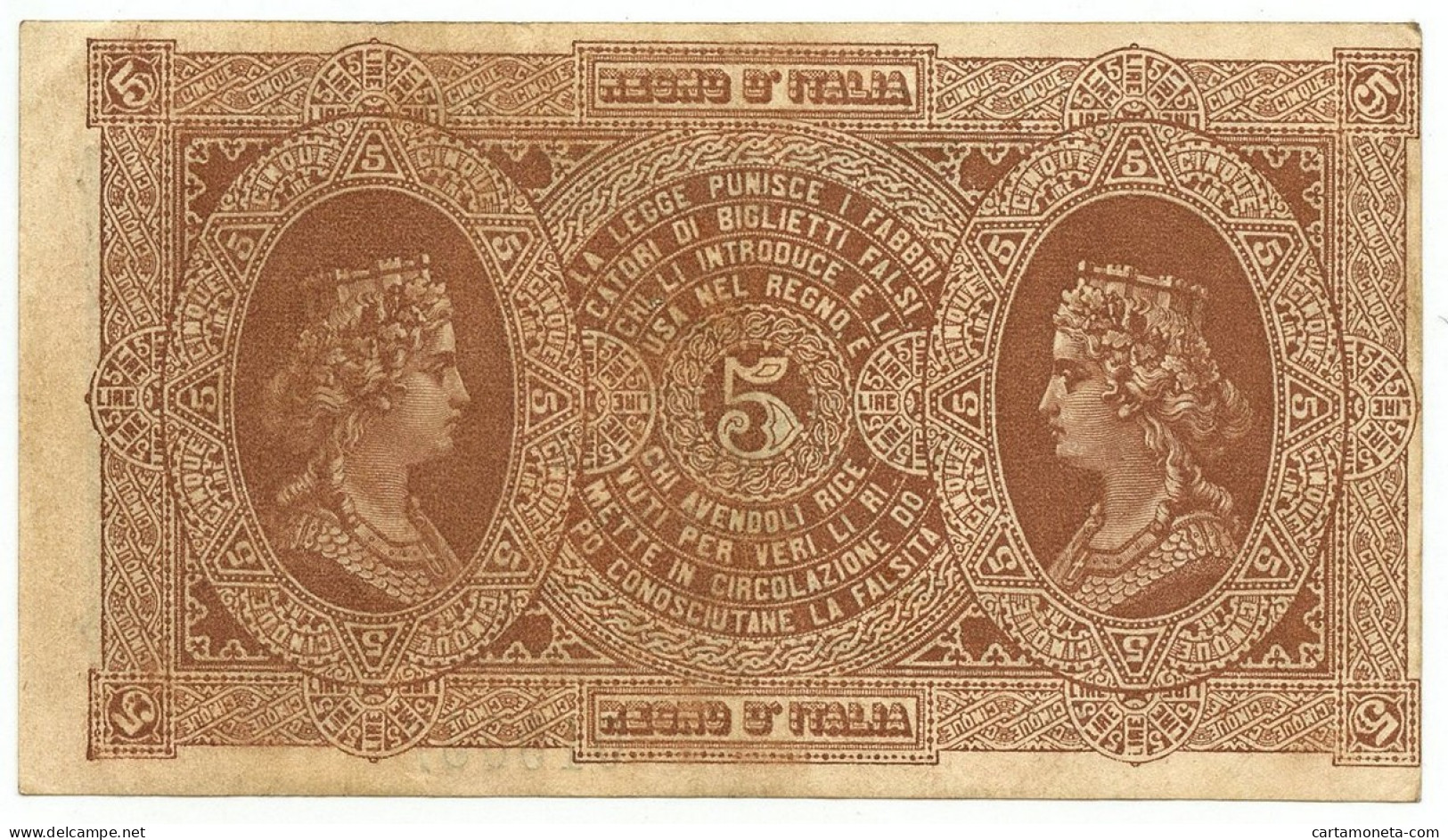 5 LIRE BIGLIETTO CONSORZIALE REGNO D'ITALIA 30/04/1874 SPL- - Biglietto Consorziale