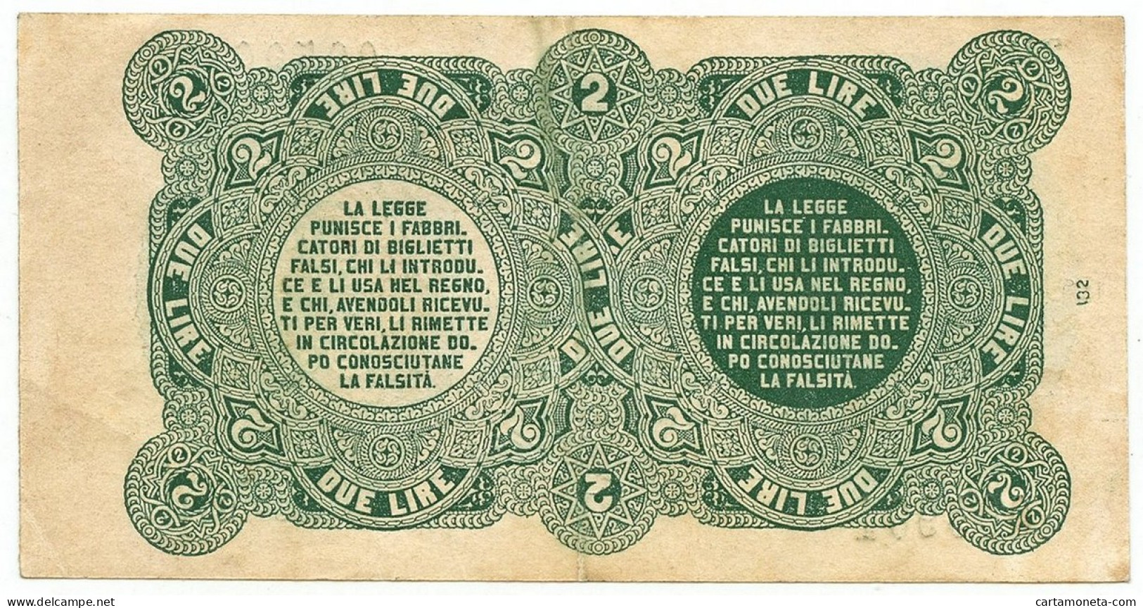 2 LIRE BIGLIETTO CONSORZIALE REGNO D'ITALIA 30/04/1874 QSPL - Biglietto Consorziale