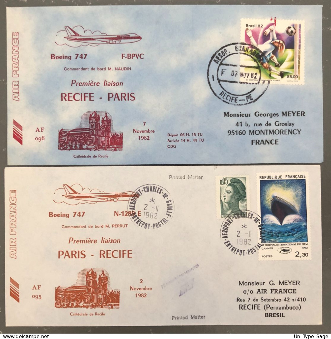France, Premier Vol, Boeing 747 - PARIS / RECIFE 2.11.1982 - (B1337) - First Flight Covers