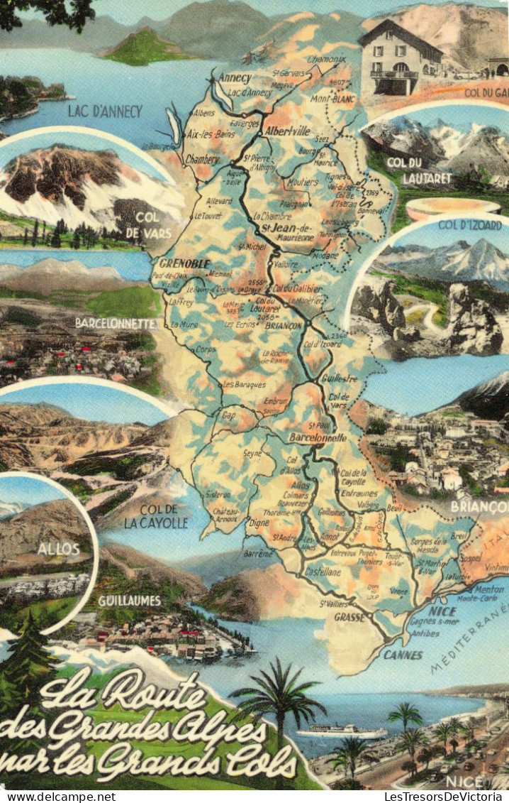 CARTES GEOGRAPHIQUES - La Route Des Grandes Alpes Par Les Grands Cols  - Carte Postale Ancienne - Landkaarten