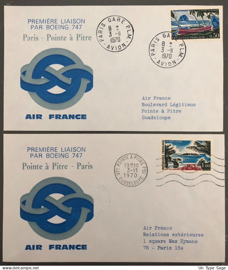 France, Premier Vol, Boeing 747 - PARIS / POINTE A PITRE 3.11.1970 - (B1366) - Erst- U. Sonderflugbriefe