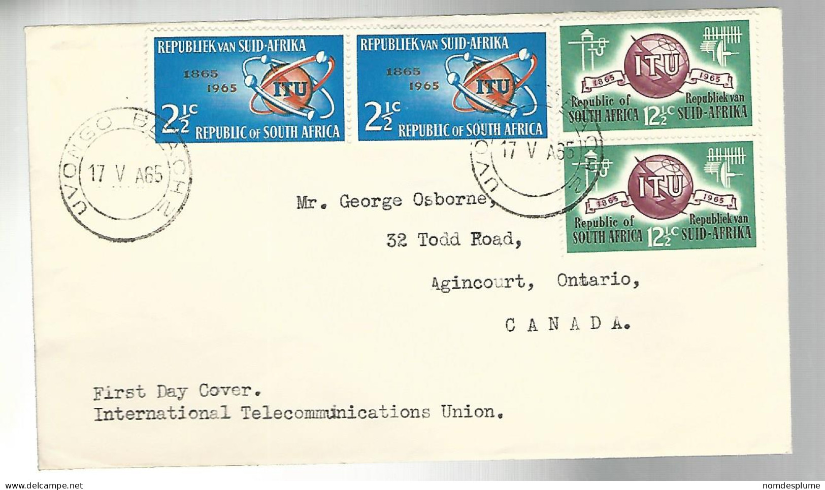 53230 ) South Africa First Day Cover Uvongo Beach  Postmark  1965  - Briefe U. Dokumente