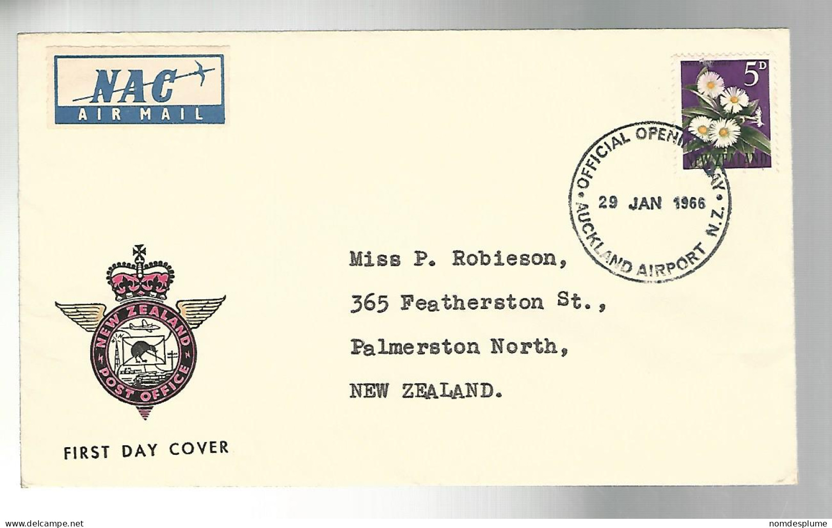 53231 ) New Zealand First Day Cover Auckland Airport Postmark  1966 NAC Airmail - Brieven En Documenten