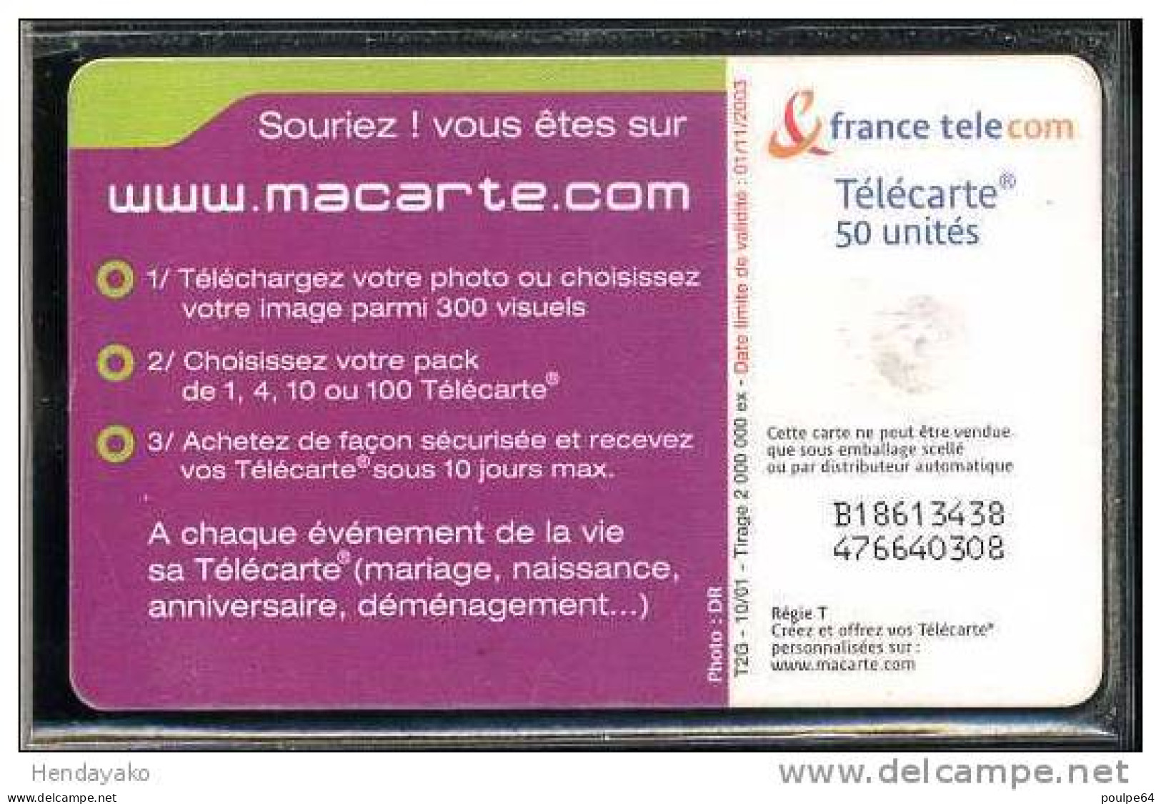 F1179   10/2001 MACARTE.COM BLEUE.TÉLÉCARTE PERSO  50 GEM2 - 2001