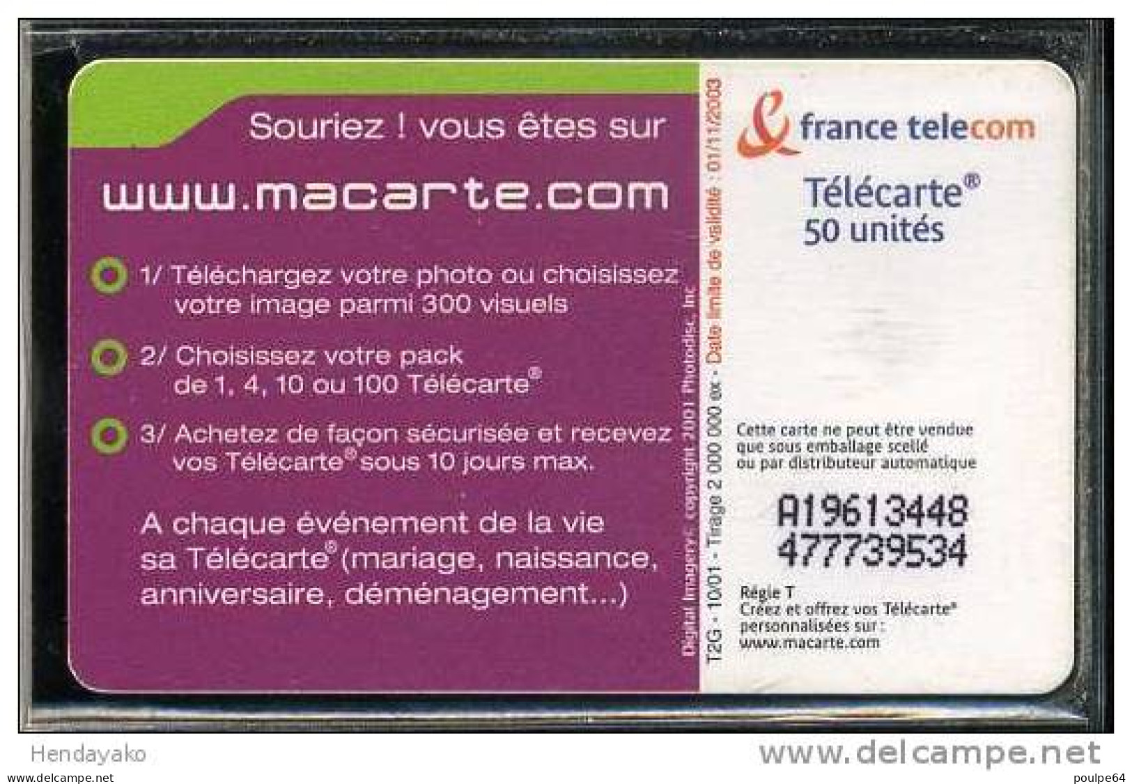 F1181A  10/2001 MACARTE.COM JAUNE.FOU D'AMOUR   50 SO3 - 2001