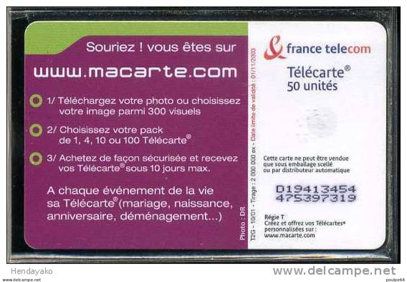 F1179B  10/2001 MACARTE.COM BLEUE.TELECARTE PERSO  50 OB2 - 2001