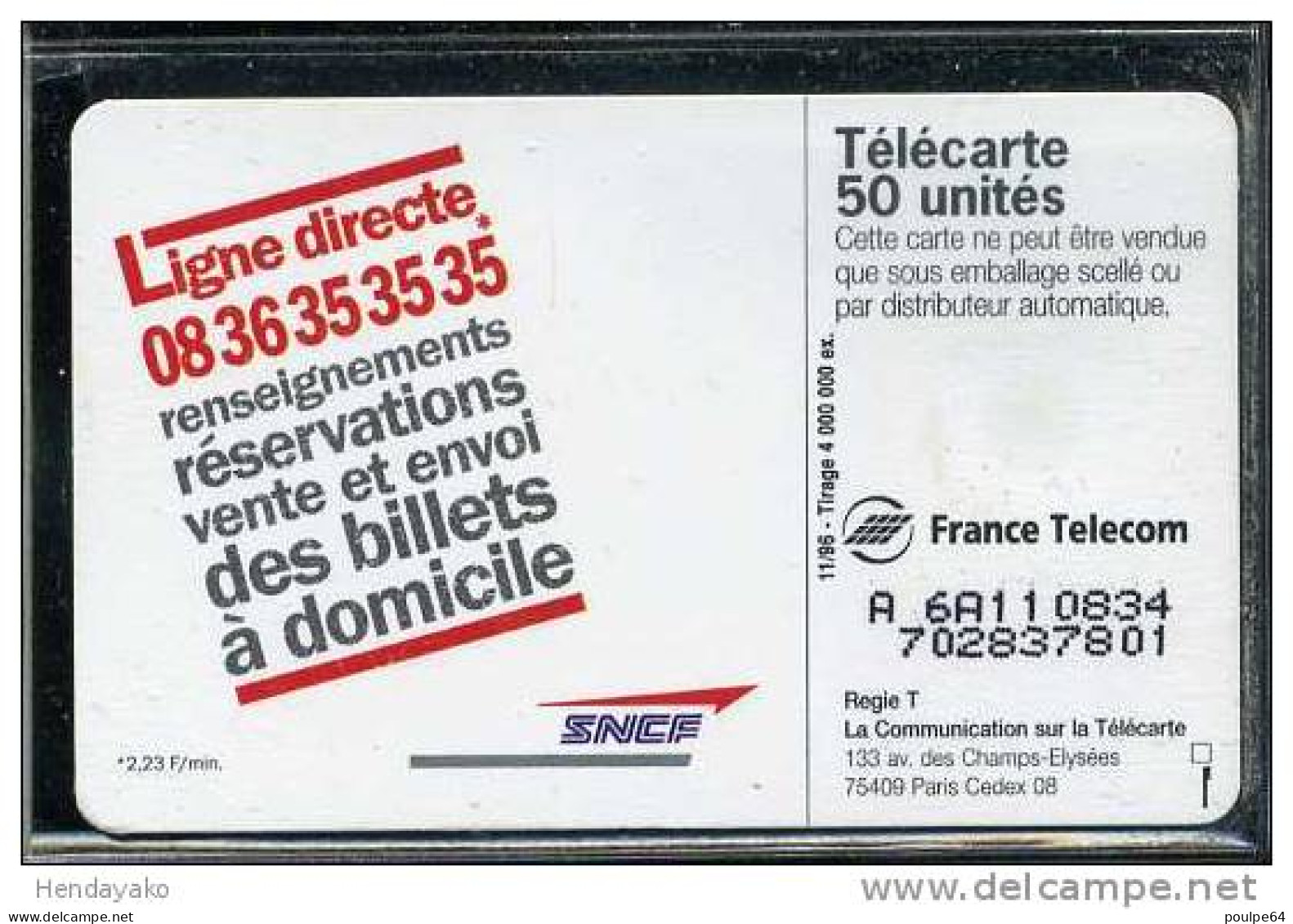 F0697  11/1996 SNCF LIGNE DIRECTE   50 SO3 - 1996